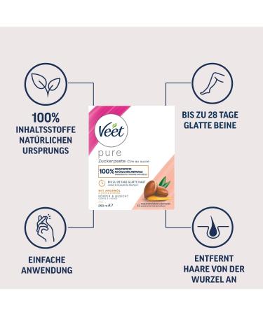 Veet Pure Sugar Paste with Argan Oil - Hair Removal Sugaring Paste for Body & Face - 250ml with Spatula & Fabric Strips | International Shipping Available - Buy Online on GoSupps.com