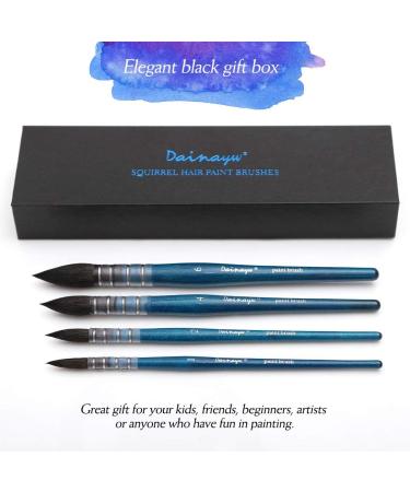 Dainayw Professional Watercolor Brushes Set - Squirrel & Horse Hair Blend Round Brush for Gouache Painting - 4 Sizes - Blue Handle - Buy Online on GoSupps.com