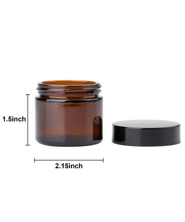 THETIS Homes 2 oz Round Glass Jars (12 Pack) - Amber Cosmetic Containers with Inner Liners, Black Lids, Labels - 12 Count - Buy Online on GoSupps.com