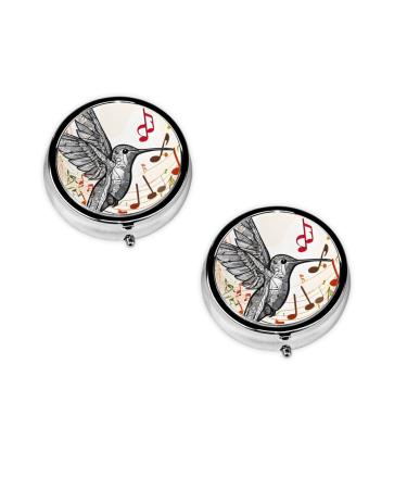 (Music Symbol) Round Pill Box 3 Compartment Pill Box Mini Decorative Pocket Purse Portable Travel Medicine Tablet Vitamin Holder Organizer Pill Case