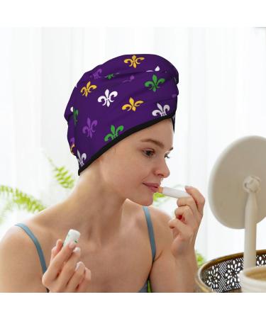 Microfiber Hair Drying Cap | Soft Absorbent Towel Wrap for Curly & Thick Hair - Purple Mardi Gras Quick Drying Hair Towel - Buy Online on GoSupps.com