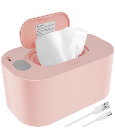 Baby Wipe Warmer Thermostat Even Heating Baby Wipe Heater 3 Mode 40-60 C Adjustable Wipe Warmer Dispenser Portable Wipes Warmer with USB Car Charger for Car Home Travel Newborn Nursery (Pink)