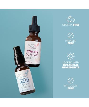 Eva Naturals Hydrate & Brighten Skincare Bundle | Hyaluronic Acid & 20% Vitamin C Serum for Moisture Plump Skin & Smooth Complexion - International Shipping Available - Buy Online on GoSupps.com