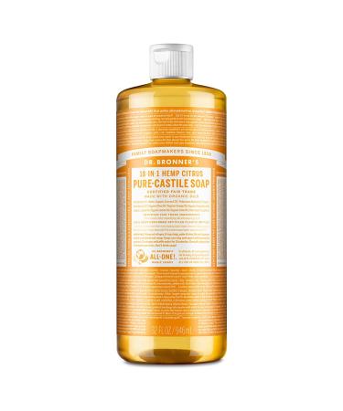 Dr. Bronner's - Pure-Castile Liquid Soap (Citrus  32 ounce) - Made with Organic Oils  18-in-1 Uses: Face  Body  Hair  Laundry  Pets and Dishes  Concentrated  Vegan  Non-GMO Citrus 32 Fl Oz (Pack of 1)