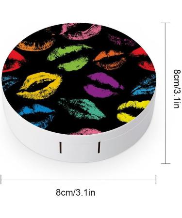 Cute Contact Lens Case with Mirror - Portable Round Storage Box for Travel | Colors Lips Prints - Ideal for Daily Outdoor Use - Buy Online on GoSupps.com