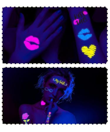 UV Neon Heart Luminous Temporary Tattoo for Bride Wedding and Parties - Waterproof Stickers for Women & Men - Neon Heart Design - Buy Online on GoSupps.com