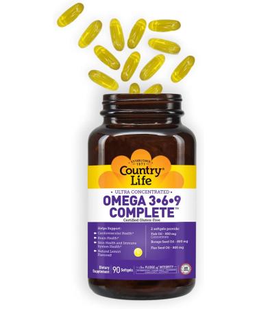 Country Life Omega 3-6-9 Complete Supplement - 1,534mg Omega Supports Cardiovascular, Brain, Skin & Immune Health - 90 Softgels - Buy Online on GoSupps.com