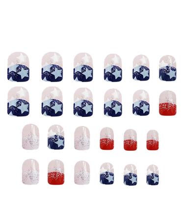 4th July Fake Nails - Short Square Flag Fake Nails - Flag Design Full Nails Short Square Flag Fake Nails