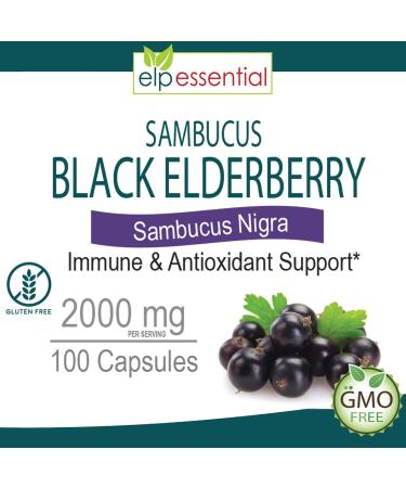 ELP ESSENTIAL Black Elderberry Capsules 2000mg | 100 Count | Super Concentrated Sambucus Extract Antioxidant and Immune 100 Count (Pack of 1) - Buy Online on GoSupps.com