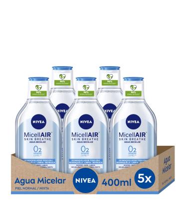 NIVEA NIVEA MicellAIR Skin Breathe Micellar Water Normal Skin Pack of 5 (5 x 400 ml) Micellar Water Make-Up Remover for the Face Eye Face and Lip Make-up Remover