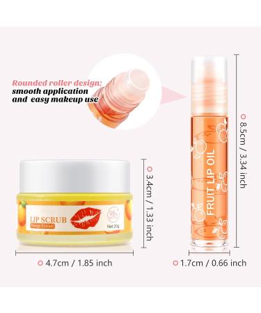 Boobeen Lip Scrub Set Sugar Lip Scrubber Exfoliator and Hydrating Lip Oil Moisturizer for Dry Cracked Peel Lips Fruit Flavoured Lip Care Delicate and Smooth 02# Orange - Buy Online on GoSupps.com