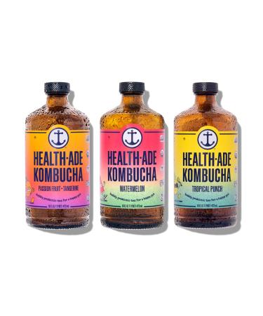 Health-Ade Kombucha Tea Organic Drink, Fermented Tea with Living Probiotics, Detoxifying Acids, Supports Gut Health, Non-GMO, Vegan, Gluten Free, 12 Pack (16 Fl Oz Bottles), Paradise Variety Pack
