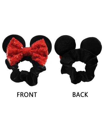 Minnie Mouse Velvet Scrunchies with Sequin Bows - 4 Pcs Hair Bands for Women, Girls, Kids in Yellow, Red, Blue, Ivory - Buy Online on GoSupps.com