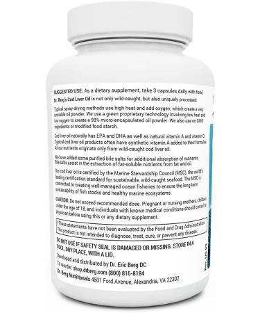 Dr. Berg's Cod Liver Oil Capsules: Omega-3 DHA & EPA for Heart, Brain, Eye, Skin & Immune Health - 90ct - Buy Online on GoSupps.com