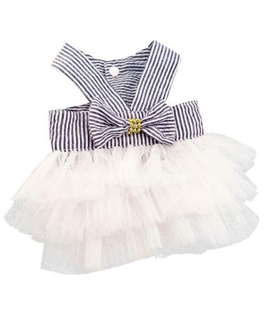 Tonsee Accessoire Dog Tutu Dress clothing with Bowknot Bladder skirt striped lace dress dog dress princess dresses for dog small dog cladding sets S white