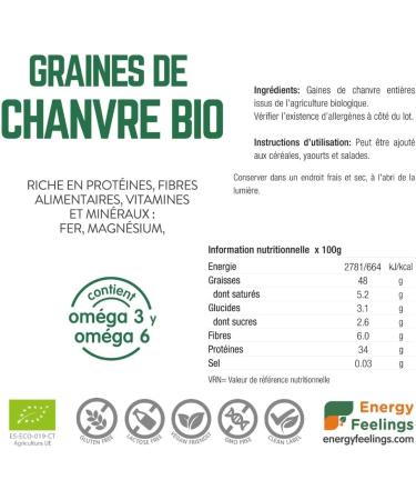 Energy Feelings Hemp Seeds Organic Hemp Seed XXL Pack 1 kg Hemp Seeds Rich in Omega 3 and Vegetable Protein Organic Hemp Seed Perfect for your Vegan or Vegetarian Dishes - Buy Online on GoSupps.com