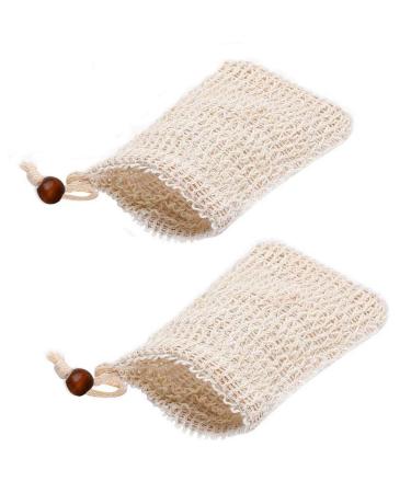 nuoshen 2 pcs Sisal Soap Bag Natural Organic Soap Bag Exfoliating Soap Saver Pouch with Drawstring for Foaming Drying Soaps Exfoliation