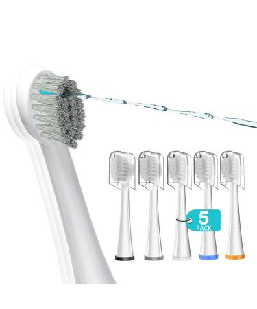 5 Count Replacement Flossing Toothbrush Heads for Water Pick SF-01 / SF-02 / SF-03 / SF-04 with Crystal Cap- Compact - White 5 Count White