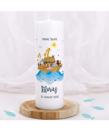 Striefchen Noah's Ark Baptism Candle - Custom Name & Date Imprint Personalized Baptismal Saying - Buy Online on GoSupps.com