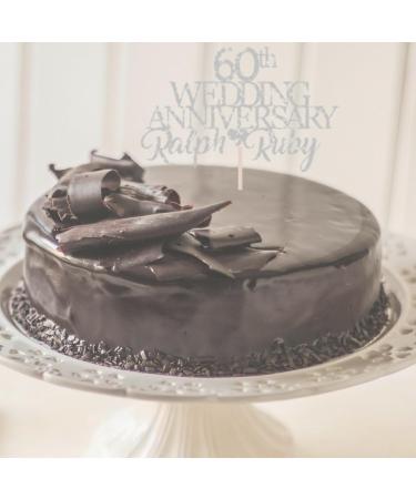 60th Diamond Custom Wedding Anniversary with Both Names. Any years any Names Personalised Cake Topper Glitter Card (GLITTER SILVER) - Buy Online on GoSupps.com