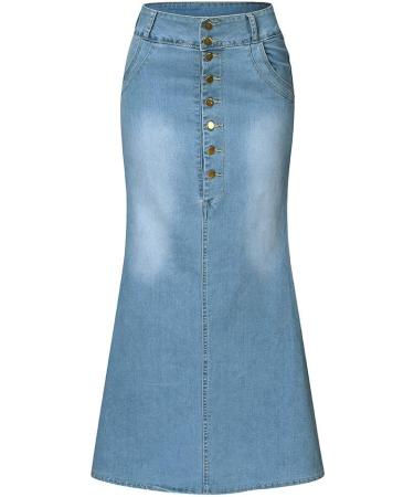 Womens Casual High Waist Denim A-Line Long Jean Skirt - Light Blue - Buy Online on GoSupps.com
