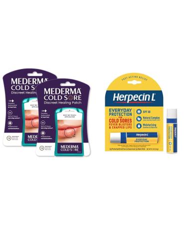 Mederma Discreet Cold Sore 30 Patches and Herpecin L Lip Balm Stick SPF30 for Cold Sores and Chapped Lips