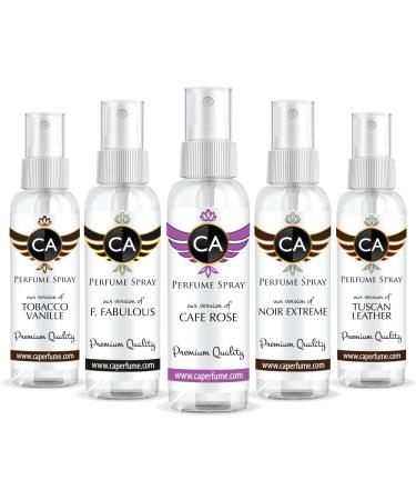 CA Perfume (Designer Perfume Set Set For Men Impression Of (Tobacco Vanille Fabulous Cafe rose Noir Extreme Tuscan Leather) Long Lasting Fragrance Body Oil 2oz/60ml x 5