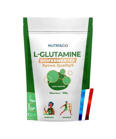 NUTRI & CO Kyowa® Bio-Fermented L-Glutamine Powder - Vegetable & 100% Pure 5000mg - Amino Acid Bodybuilding & Recovery - 150g Neutral Flavor - Vegan - Made in France