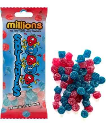 "Millions Squishies - Strawberry & Bubblegum Flavored Jelly Sweets Fun & Tasty Snack for Kids & Adults 150g Bag (6) - Buy Online on GoSupps.com