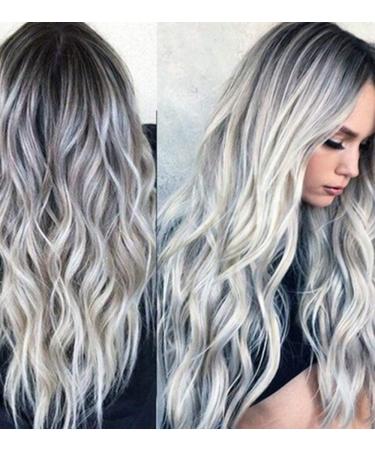 Ombre Silver Grey Wavy Synthetic Wig for Women | Long Heat Resistant Natural Look - ZH-10 - Buy Online on GoSupps.com