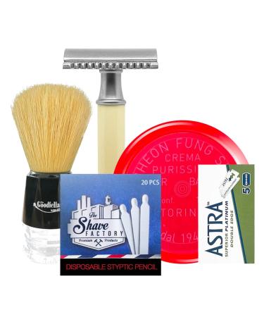 The Goodfellas' Smile Rasautra gift set 5 in 1 safety razor + 5 razor blades + shaving soap + hemostatic matches + shaving brushes