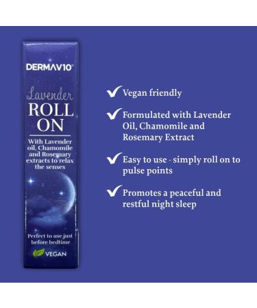Derma V10 Lavender Roll On Blend of Lavender Oil Chamomile and Rosemary Extract to Promote Peaceful and Restful Night Sleep Aids in Calming and Relaxing The Mind and Body Vegan Friendly - Buy Online on GoSupps.com