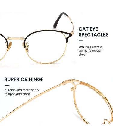 Cyxus Cateye Blue Light Blocking Computer Eyeglasses - Anti Headache Eyestrain Solution for Women, Men, and Kids - Black Gold Frame - Buy Online on GoSupps.com