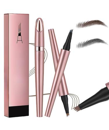Magic Eyebrow Pencil 4-Tipped Precise Brow Pen 3D Waterproof Microblading Eyebrow Pencil Contouring Pen Waterproof Natural Fine Stroke Magic Eyebrow Pencil for Women and Gril (Gray+ Dark Brown)