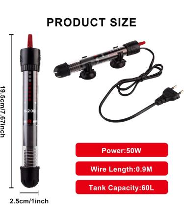Vegena 50W Aquarium Heater with Adjustable Thermostat & Suction Cups - Ideal for 60L Fish Tanks - Buy Online on GoSupps.com