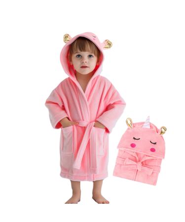 Wytbaby bathrobe baby soft flannel children bathrobe with hood fast dry bathrobe for baby girls boys 12-24 months pink pony