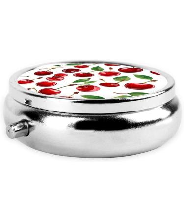 Red Cherries Mini Round Pill Box | 3 Compartment Portable Organizer for Travel & Home Use - Buy Online on GoSupps.com
