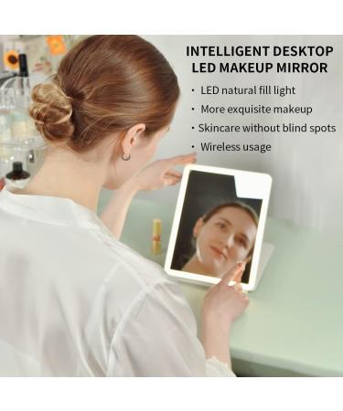 Lissahne Portable Travel Makeup Mirror - Foldable Compact HD with Adjustable LED Lighting - USB Rechargeable Vanity Mirror in White - Buy Online on GoSupps.com