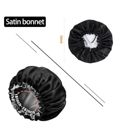 Large Black Satin Silk Bonnet for Curly Hair - Adjustable Double-Layer Braid Bonnet for Women - Buy Online on GoSupps.com