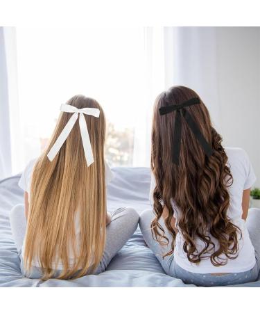 Bow Hair Clips with Long Tail Silky Satin Hair Bows Ponytail Holder Accessories Hair Barrette Hair Ribbon for Girls for weddings parties festivals (Black white pink) - Buy Online on GoSupps.com