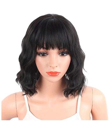 BGHJUE Wig Black Mix Brown Color Synthetic Hair Wigs With Bangs 14inchesBlack-brown Black14 inches