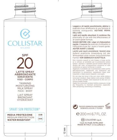 Collistar Latte Spray Abbronzante Idratante SPF20 Viso e Corpo 200ml - Buy Online on GoSupps.com