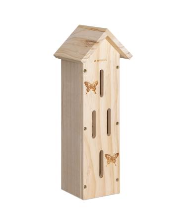 Navaris Wooden Butterfly Habitat - Hanging Real Pinewood Flying Insect House - Butter Fly Home for the Garden - Bug Insect Hotel Hibernation Shelter