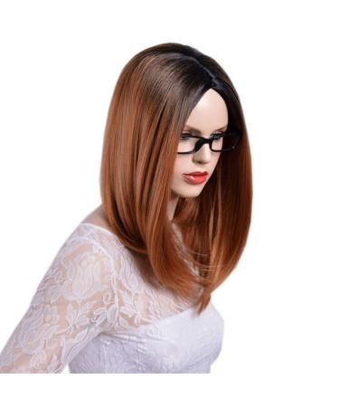 SHIYID Medium Long Two Tones Blonde Wigs for Women Heat Resistant Straight Silver White Synthetic Wig