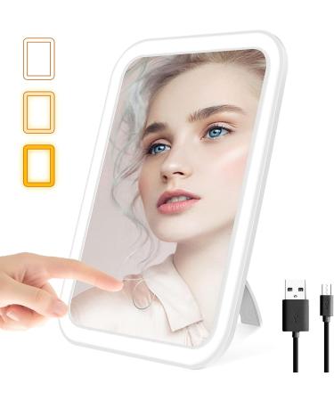 Touch Screen LED Makeup Mirror | 3 Colors Dimmable | Rechargeable USB | Portable Vanity Mirror for Travel | Cosmetic Mirror for Girls - Buy Online on GoSupps.com
