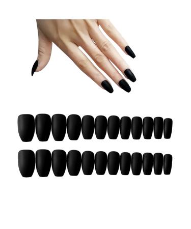 24 pieces matt ballerina purely color wrong nails coffin complete cover medium acrylic art nail tips for women and girls (black) - Buy Online on GoSupps.com