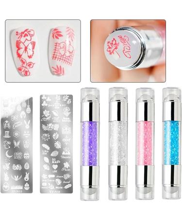 Nail Art Stamping Tool Kit Nail Stamping Plates Nail Art Stamper included Double Head Polish Print Template Silicone Stampers For Beauty Nail Art DIY- Nails Seal Mold Nail Stamp Plate Pink 03 pink - Buy Online on GoSupps.com