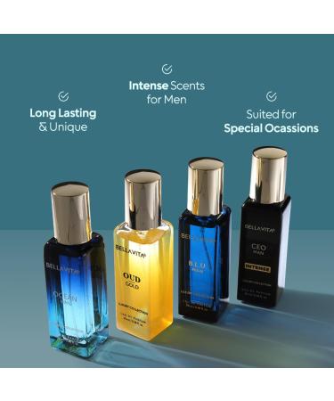 Luxury Collection Eau De Parfum (4x0.68 fl. oz.) | Cologne set for Men | 4 in a box - Perfume Set for men | OUD GOLD OCEAN B.L.U & CEO Intense | Perfect for gifting - Buy Online on GoSupps.com