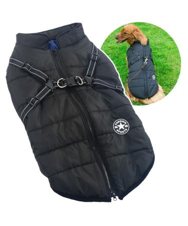 2 in 1 large dog jacket with dishes outdoor dog sport vest dishes outdoor warm pet winter coat harness for big dogs 5xl black