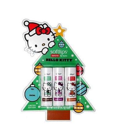 Softlips Limited Edition Hello Kitty Holiday Natural Lip Balm - Chocolate Mint  Gingerbread  Sugar Plum 0.15 oz / 4.2 g